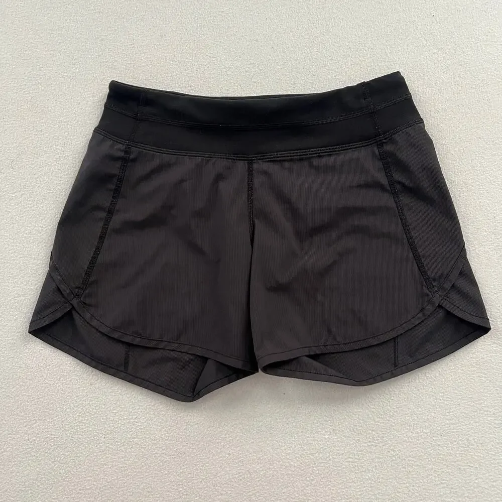 Ivivva by Lululemon Girl Micro Stripe Solid Black Relay Racer Shorts Youth 12
